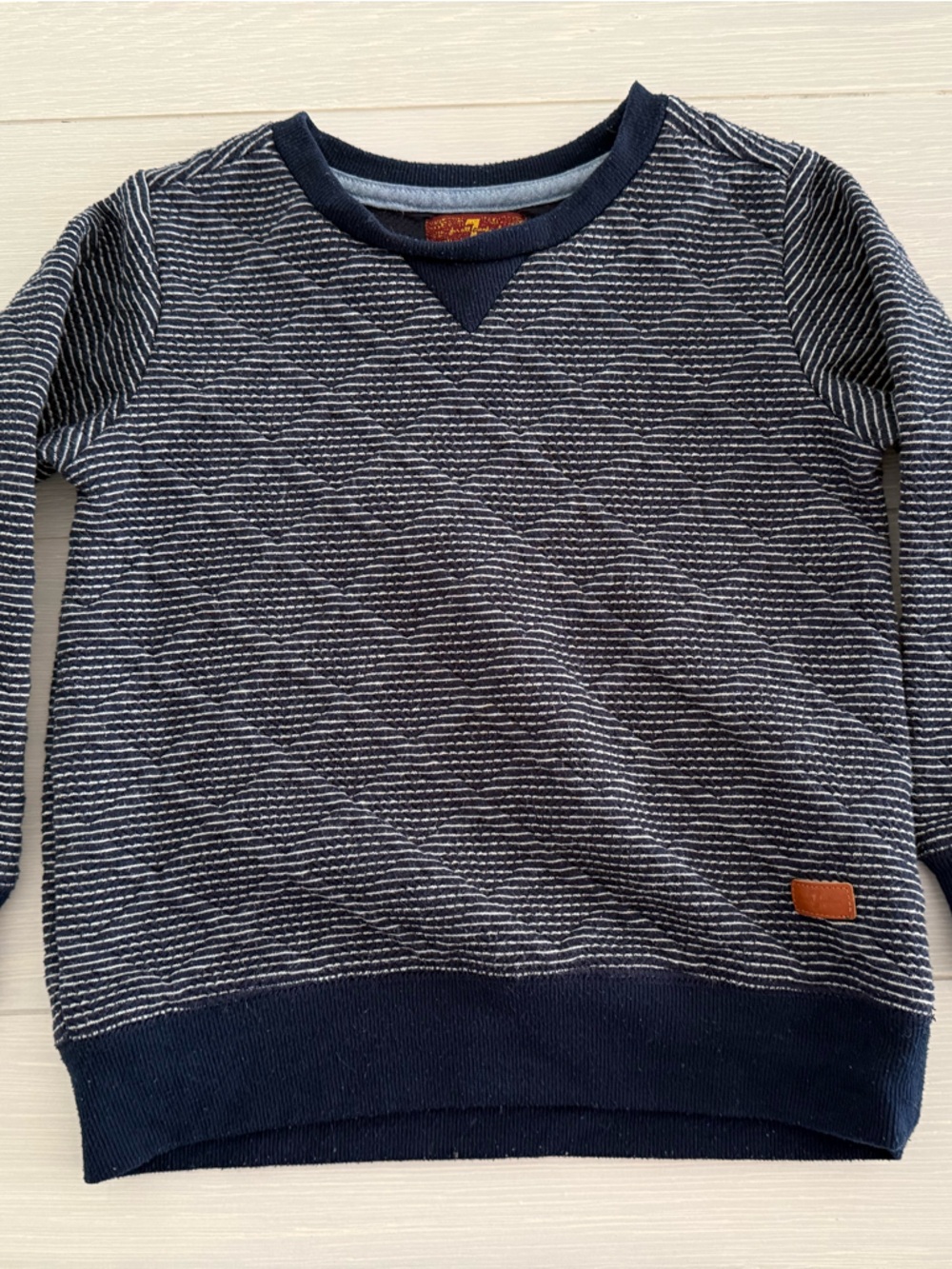 7 For All Mankind Boys Knit Sweater Size 4 Navy Textured Stripe Pullover